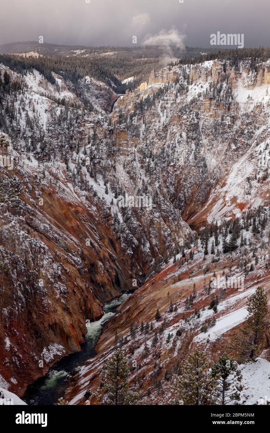 WY04407-00...WYOMING - Colorful walls of the Grand Canyon of the Yellowstone River on a cloudy day near Artist Point in Yellowstone National Park. Stock Photo