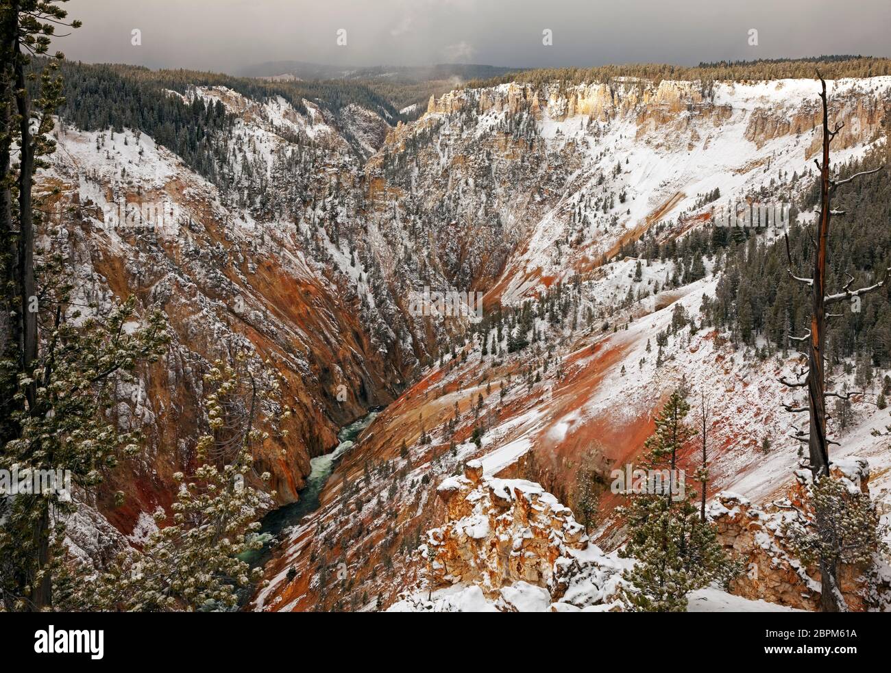 WY04408-00...WYOMING - Colorful walls of the Grand Canyon of the Yellowstone River on a cloudy day near Artist Point in Yellowstone National Park. Stock Photo