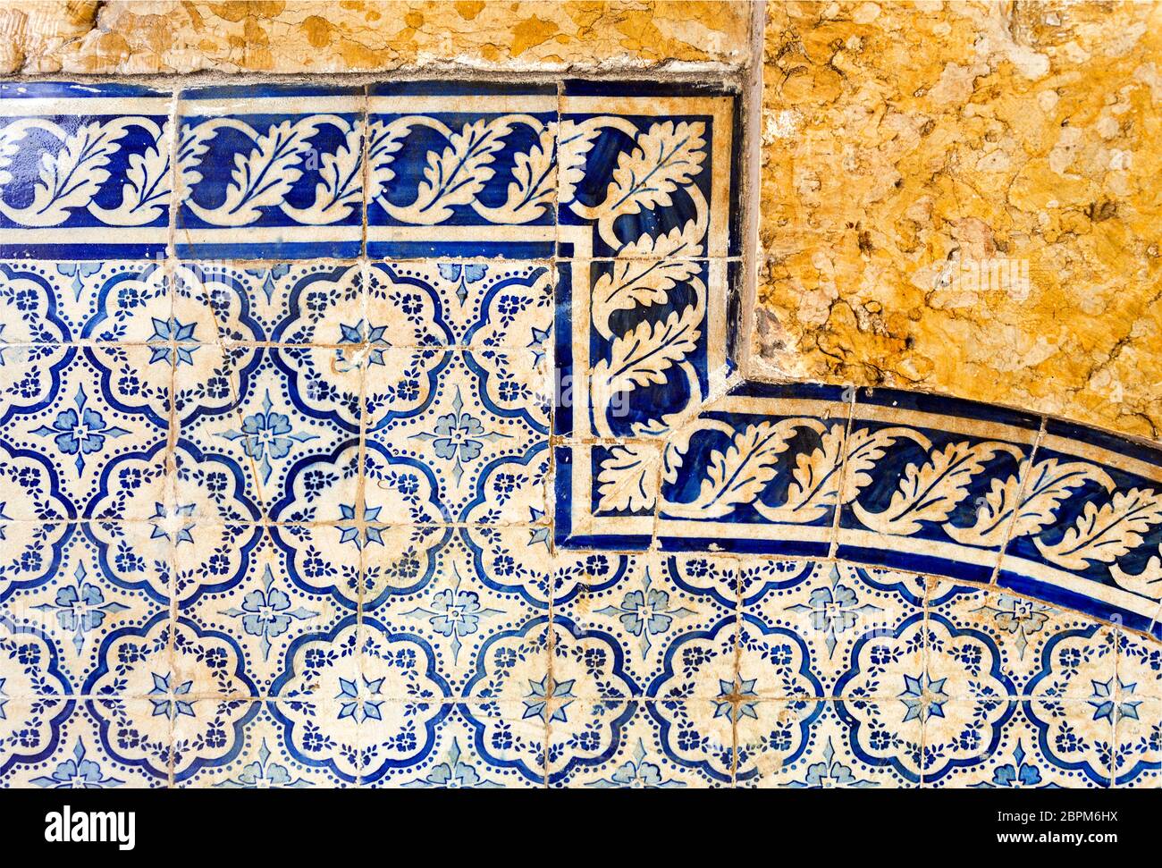 Traditional Portuguese blue tiles covering a wall at Santa Luzia Belvedere in Lisbon, Portugal Stock Photo