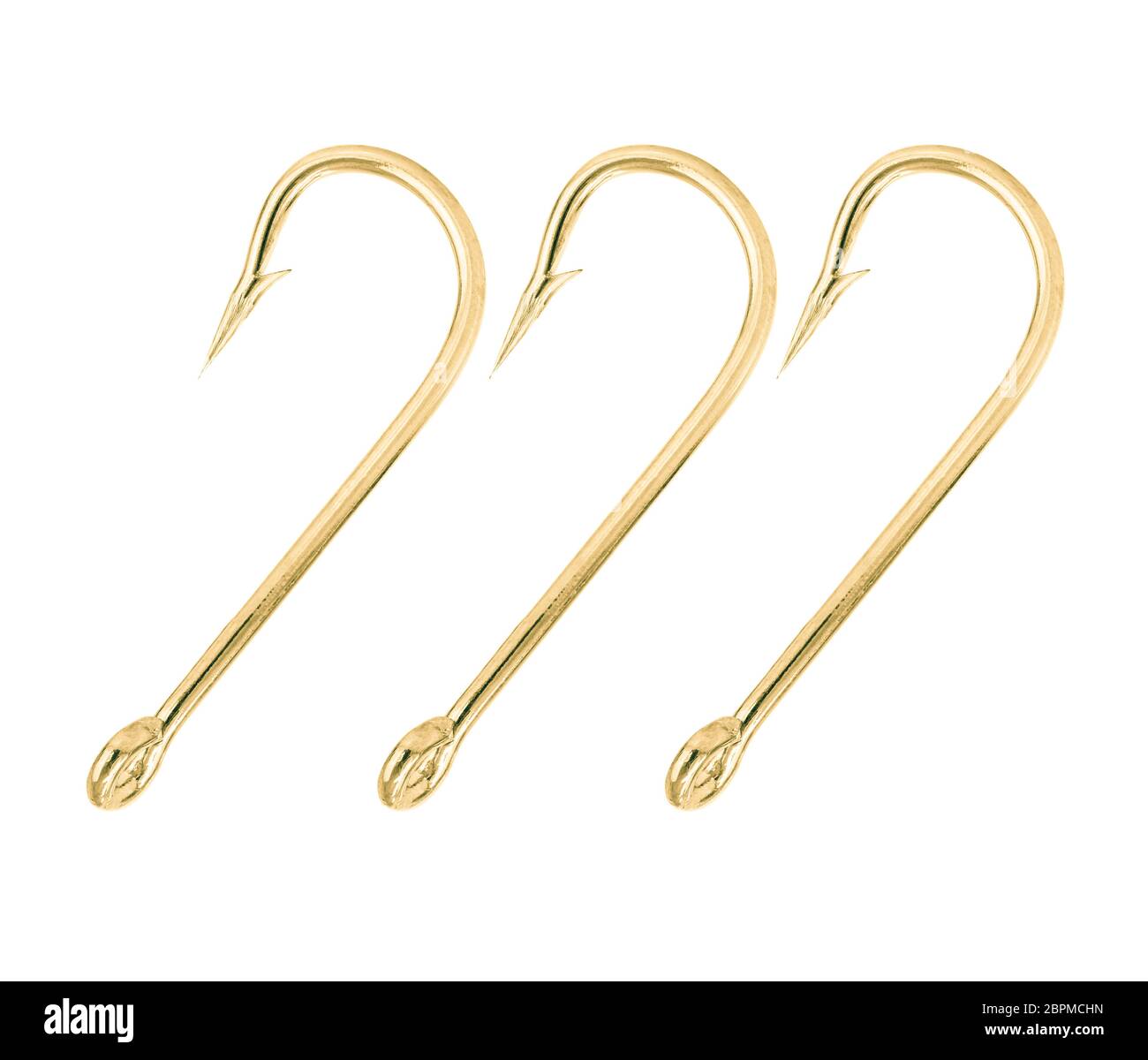 Close up shot of gold fish hook isolated on a white background Stock ...