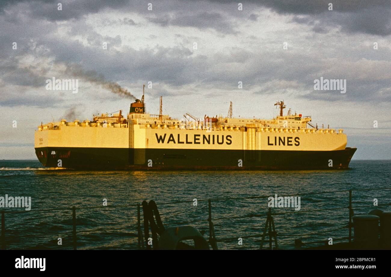 ship near the entrance to Panama Canal, May 1982, Pacific Ocean, Panama
