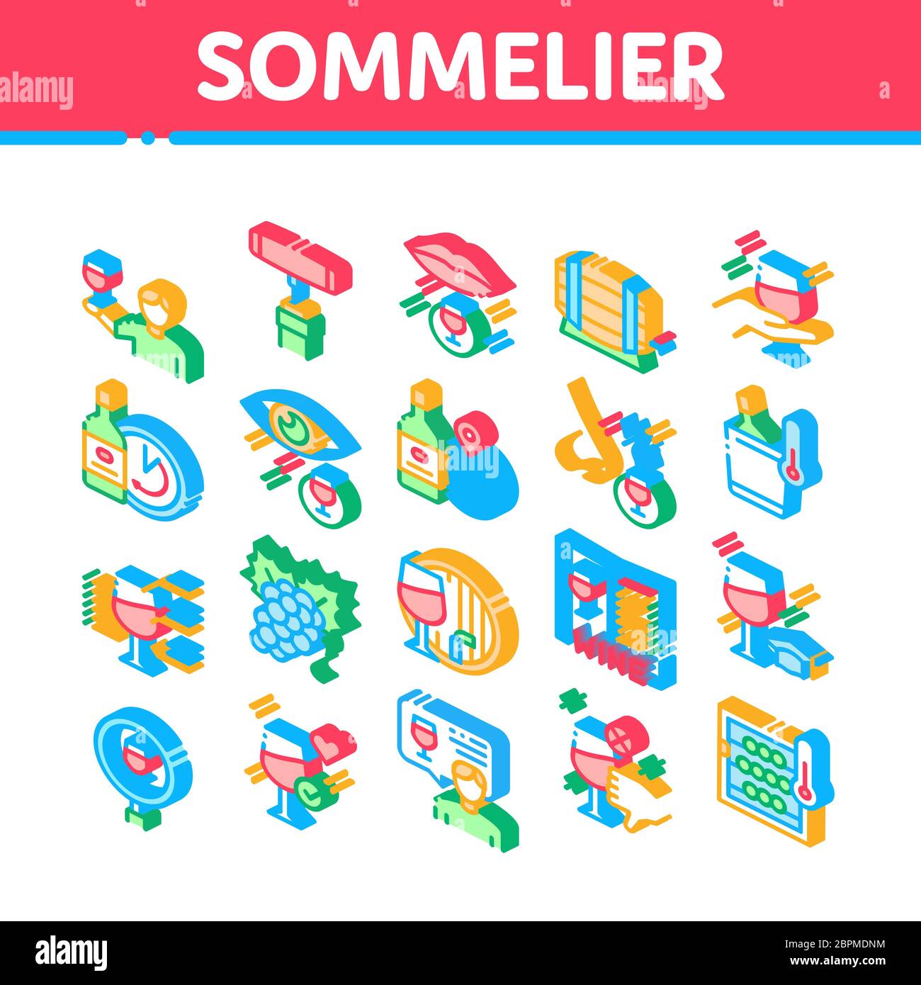 Sommelier Wine Tasting Isometric Icons Set Vector Stock Vector