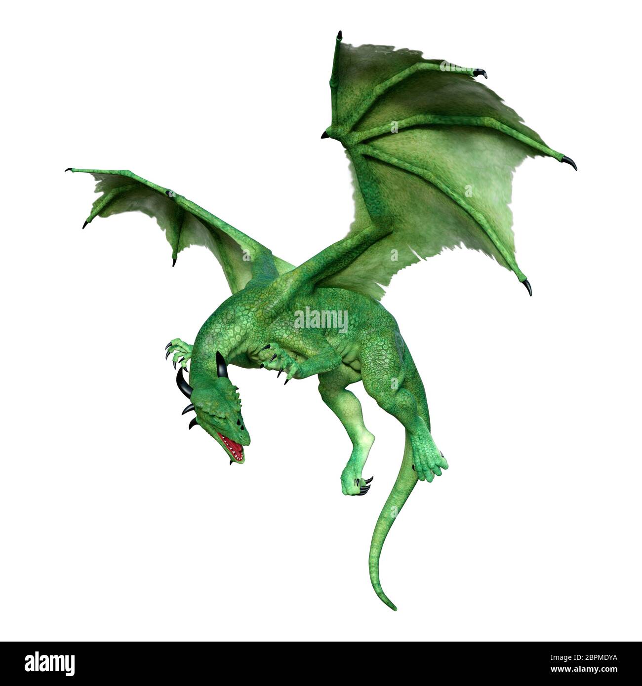 3D rendering of a green fantasy dragon isolated on white background ...