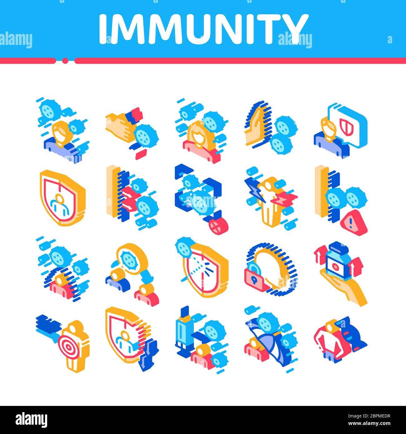 Immunity Human Biological Defense Icons Set Vector Stock Vector