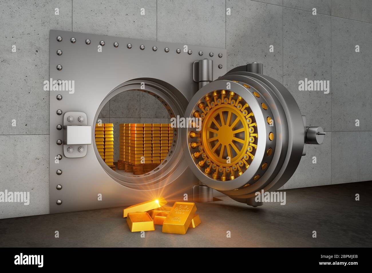 Open bank safe armored door and gold bars. 3d render Stock Photo - Alamy