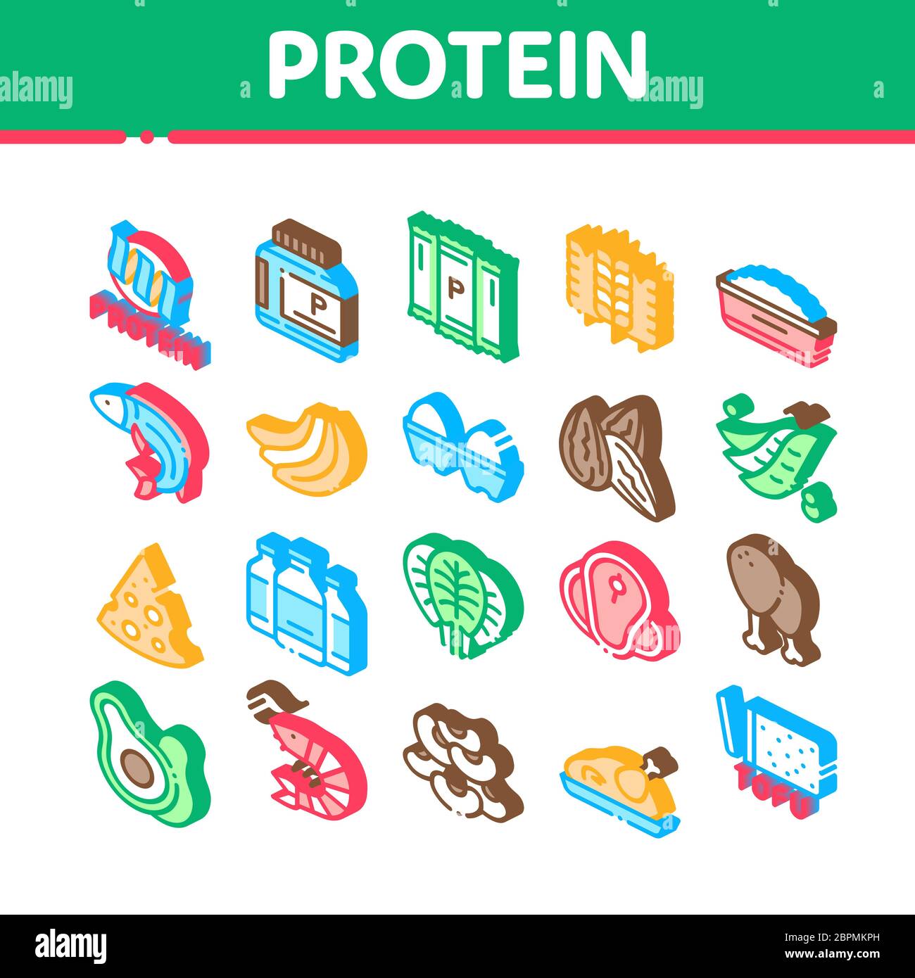 Protein Food Nutrition Isometric Icons Set Vector Stock Vector Image And Art Alamy 0476