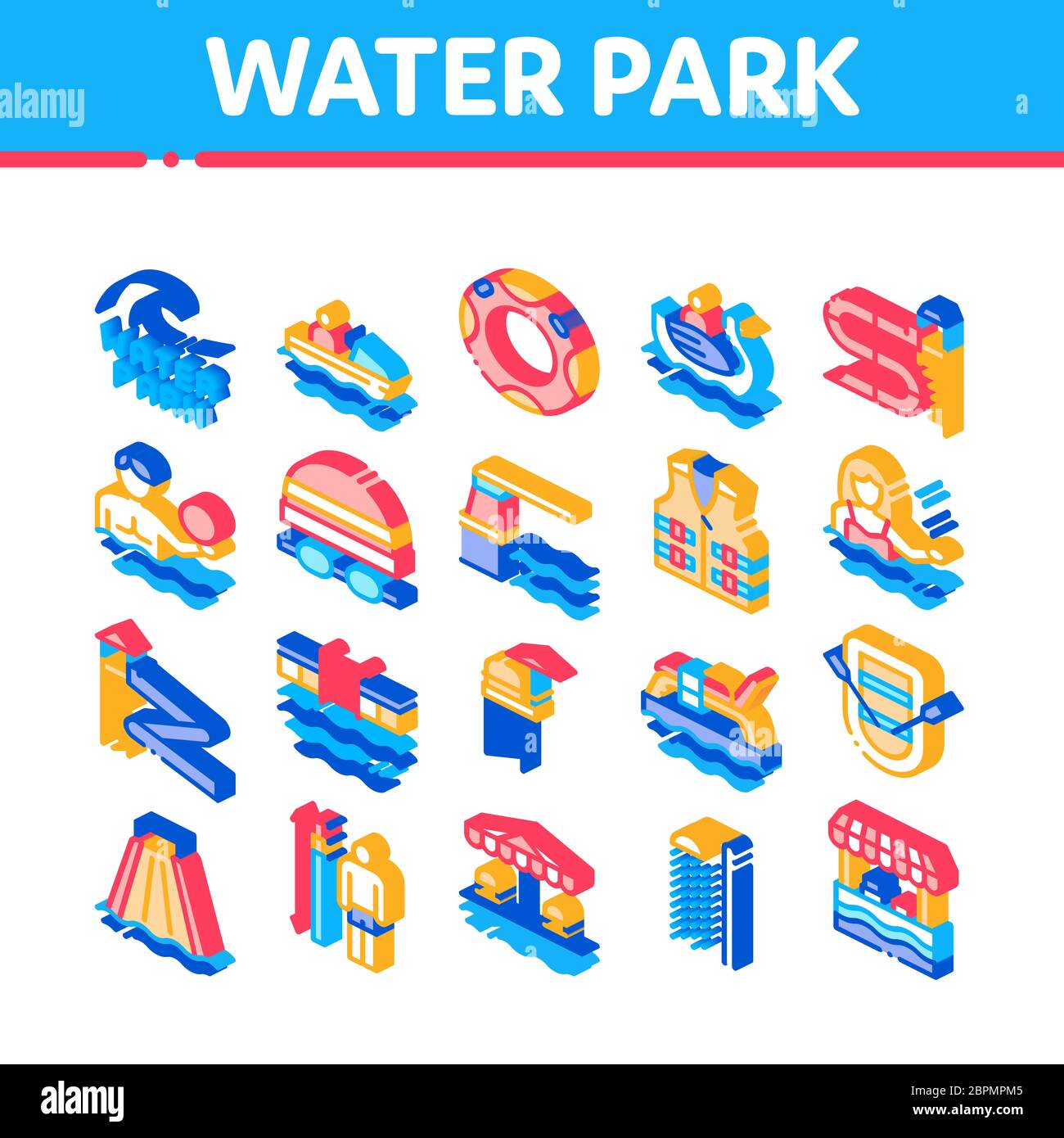 Water Park Attraction Isometric Icons Set Vector Stock Vector Image ...