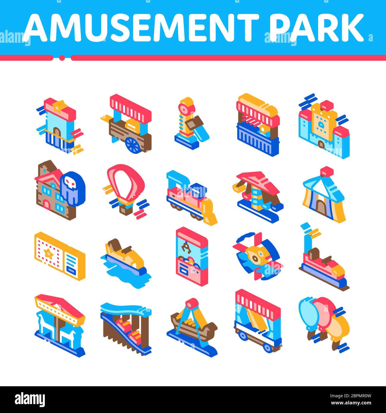 Amusement Park And Attraction Isometric Icons Set Vector Stock Vector ...