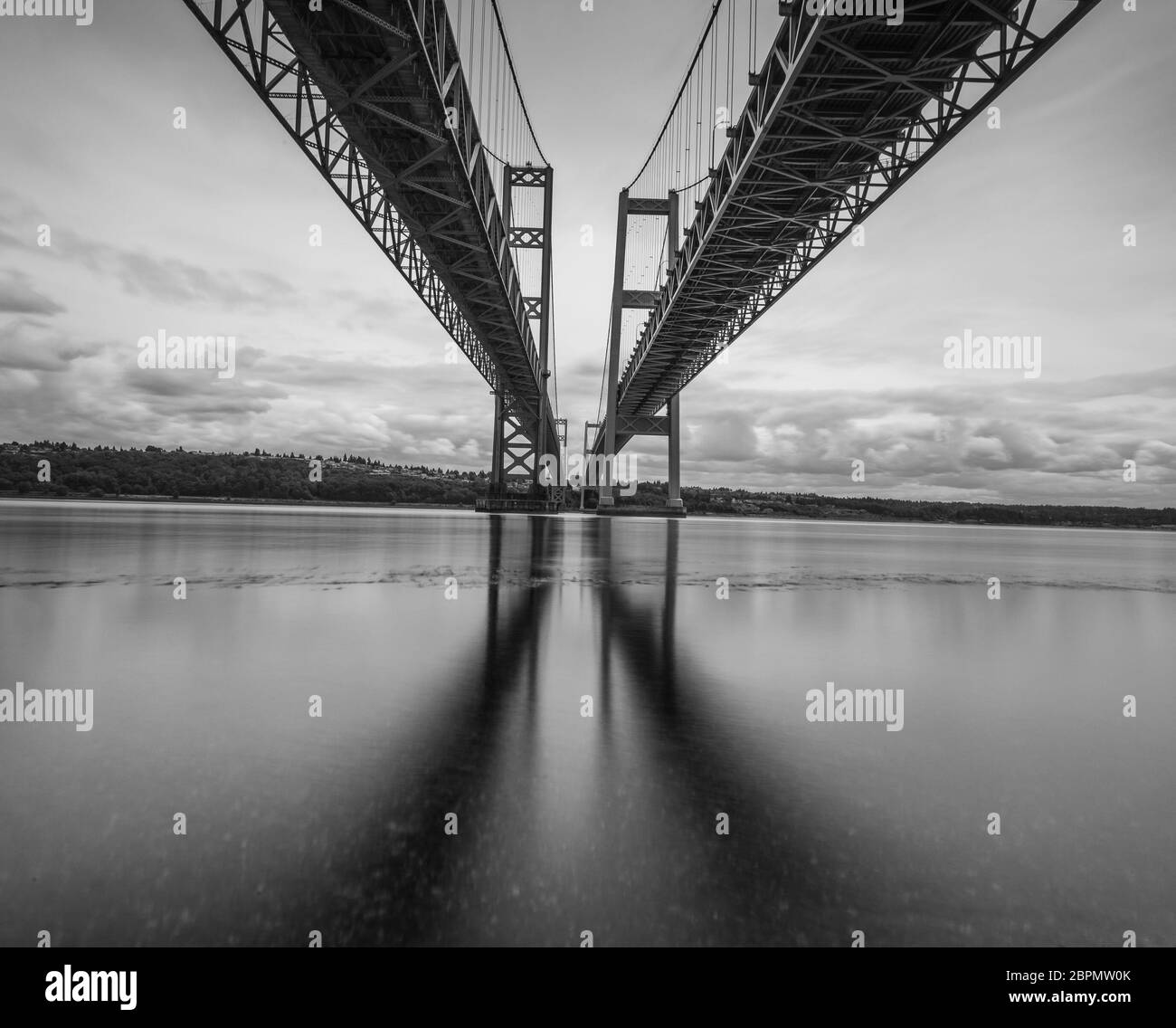 scene of the Narrows steel bridge in Tacoma,Washington,USA.. Stock Photo