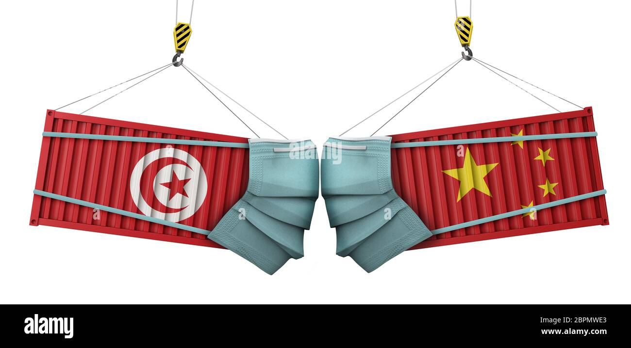 Tunisia and china coronavirus business trade war concept. 3D Rendering Stock Photo