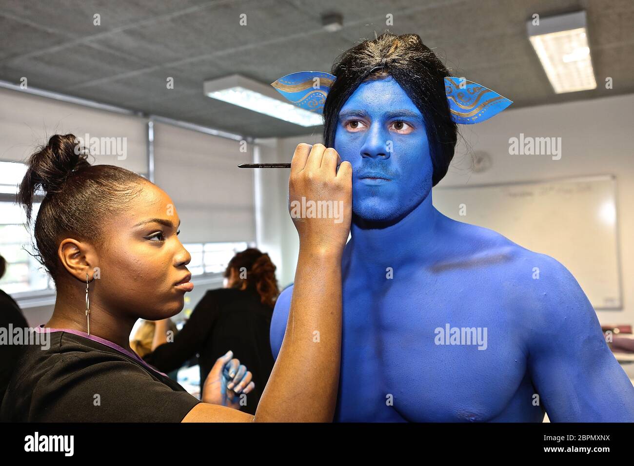 Make up and Body painting to create the Avatar characters at Kings College  for the avatar project . It took lots of work and talent to convert the  models into the humaniod
