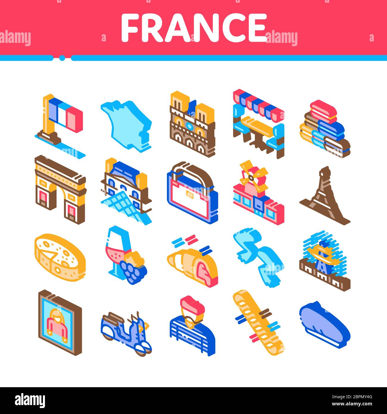 France Country Travel Isometric Icons Set Vector Stock Vector Image ...