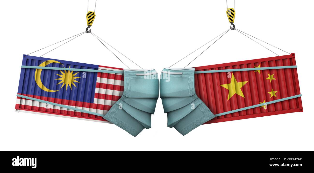 Malaysia and china coronavirus business trade war concept. 3D Rendering Stock Photo