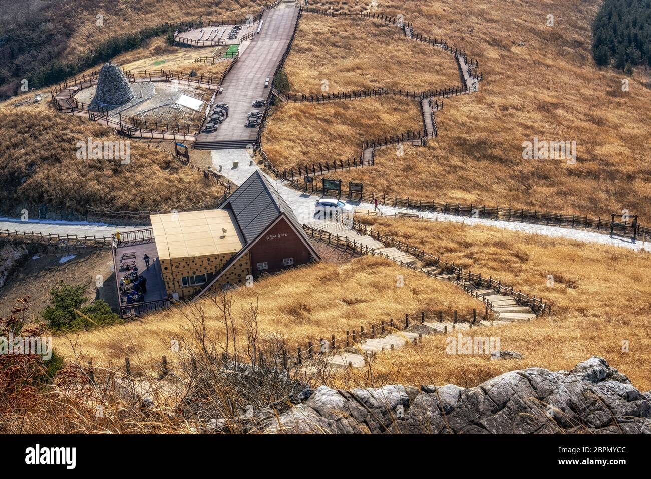 Ganwoljae trails and resting area on top of the mountain. The Korean ...