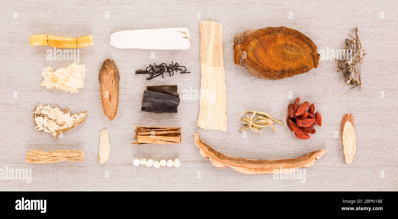 Traditional chinese medicine  knolled together from above. Stock Photo