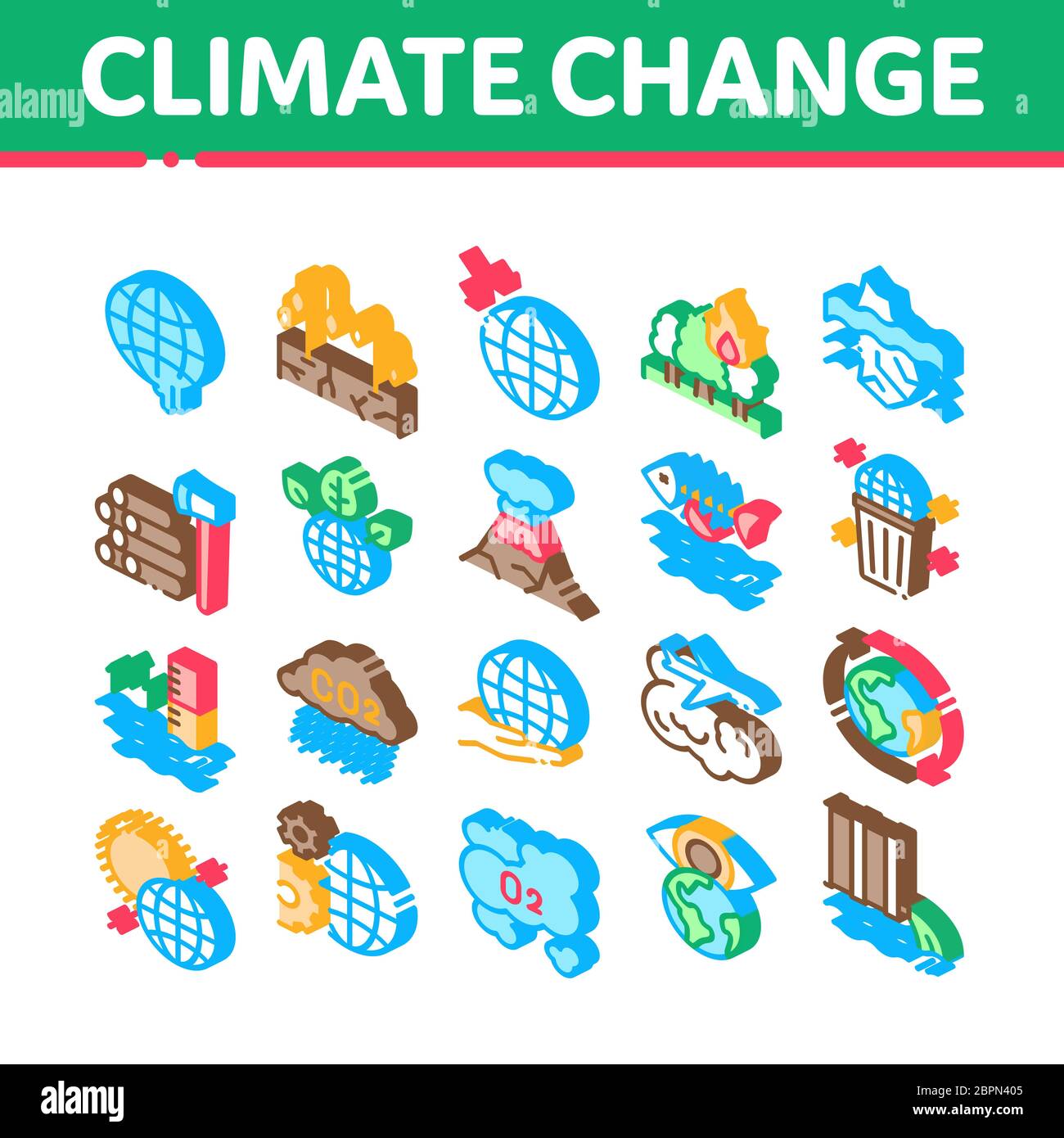 Climate Change Ecology Isometric Icons Set Vector Stock Vector