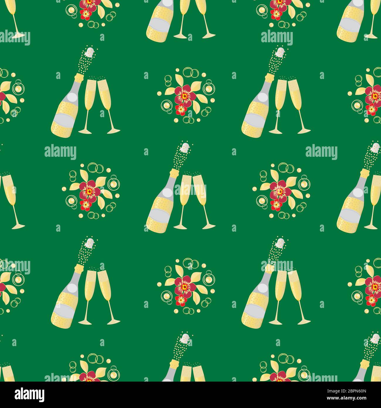 Champagne bottle vector seamless pattern background. Groups of hand