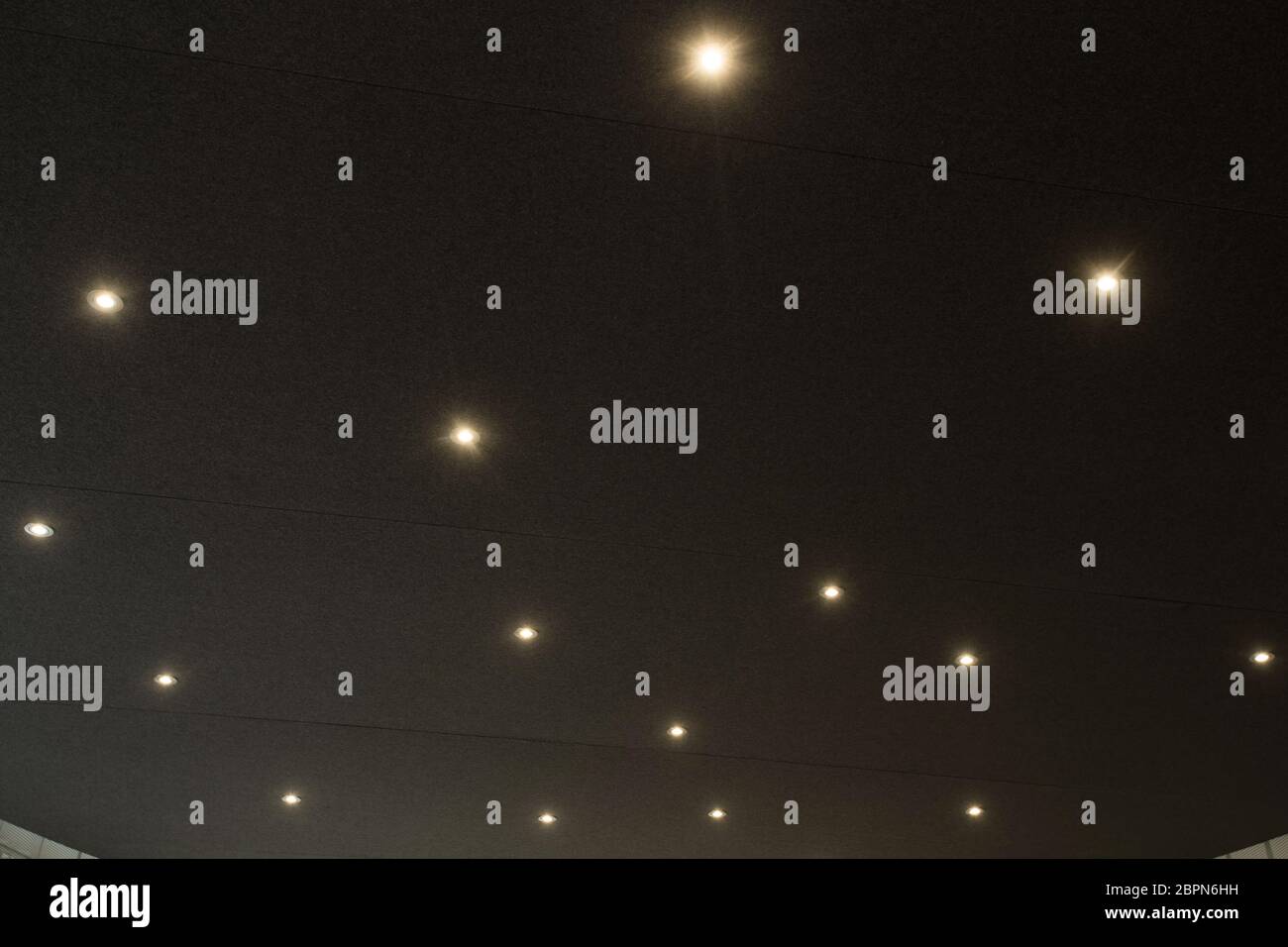 ceiling spots, starry ceiling Led panel close-up romantic design Stock Photo