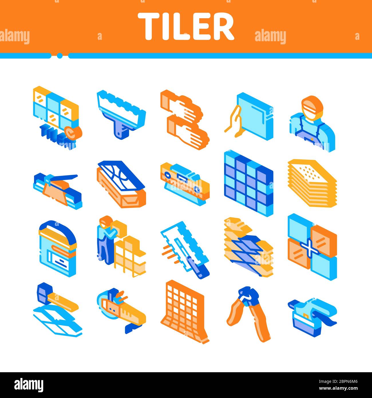 Tiler Work Equipment Isometric Icons Set Vector Stock Vector
