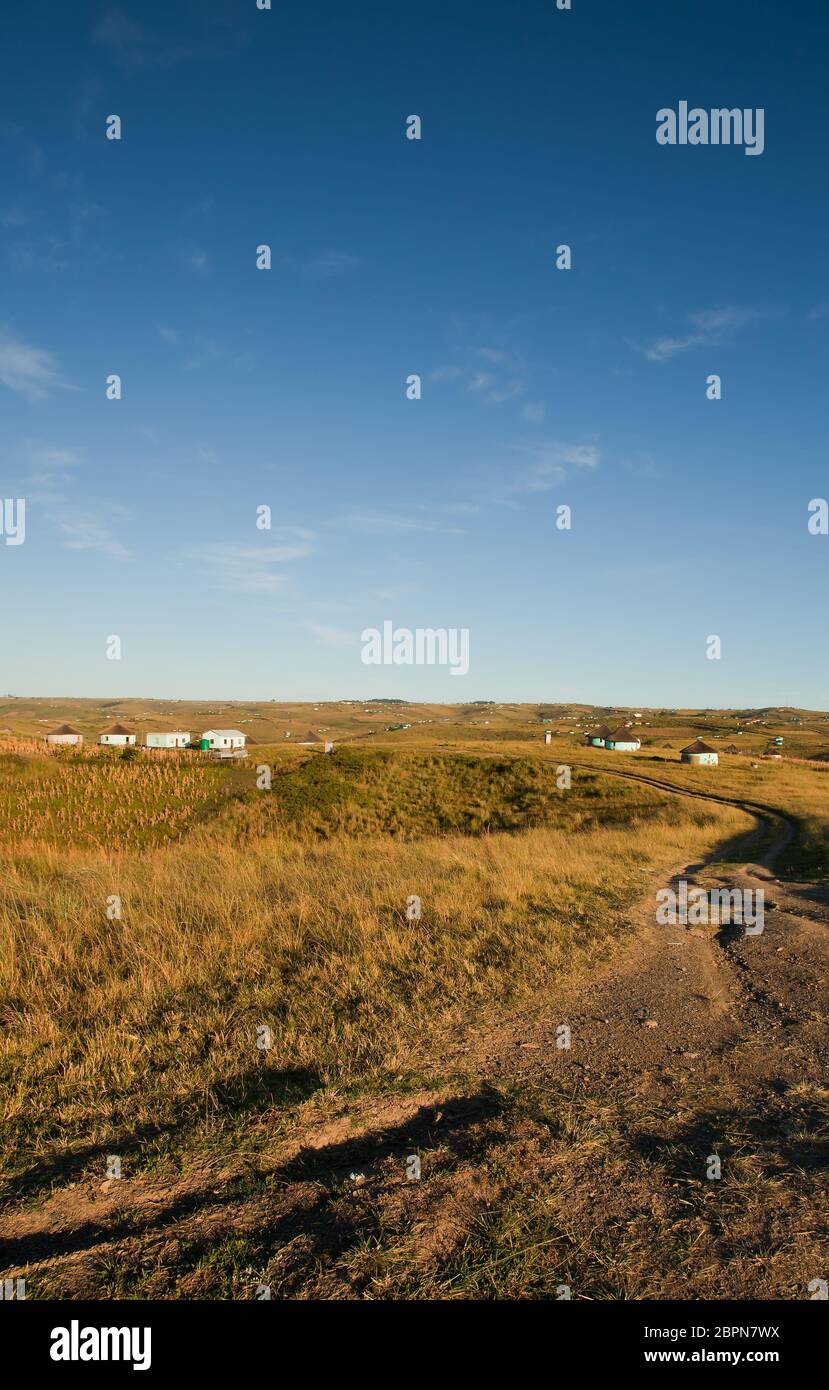 rural african landscape with huts and settlements, transkei, eastern cape Stock Photo