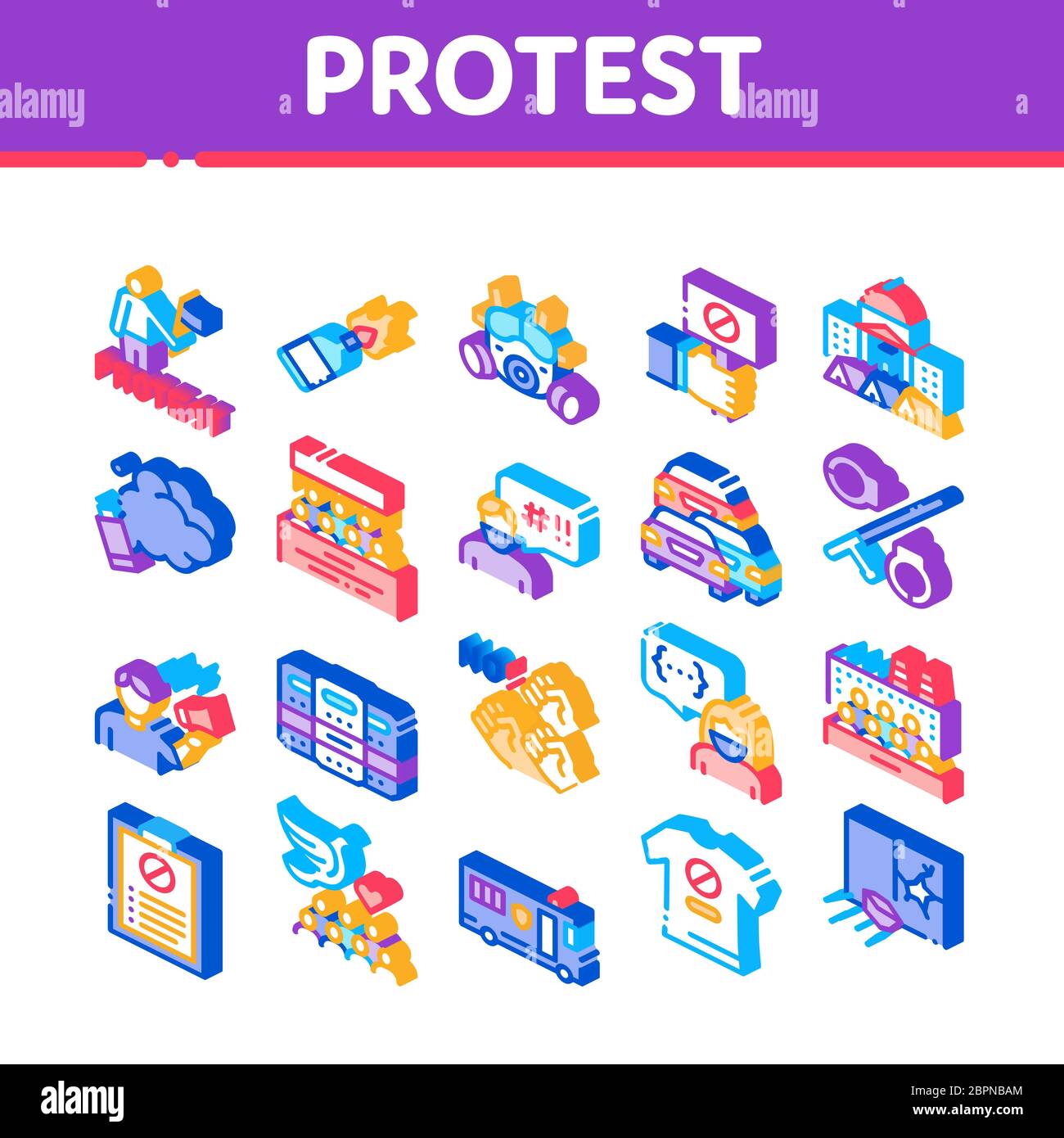 Protest And Strike Isometric Icons Set Vector Stock Vector Image & Art ...