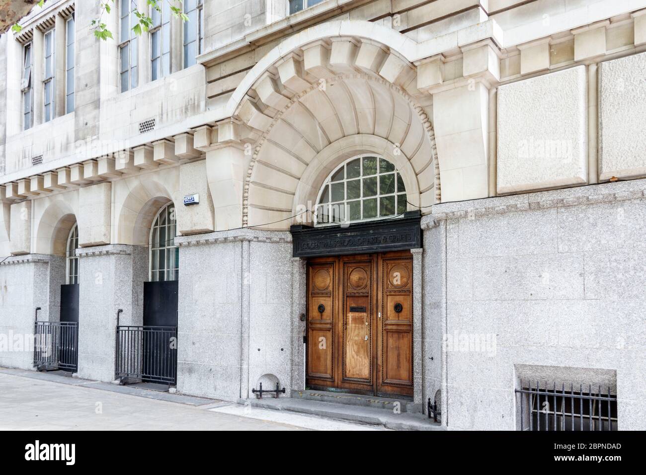 Original entrance to the LCC Central School of Arts and Crafts, later Central School of Art and Design, in Southampton Row, London WC1, UK Stock Photo