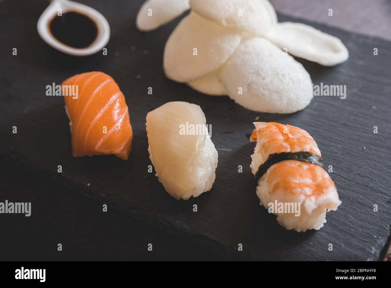 Raw fresh Salmon sushi roll maki - japanese food Stock Photo