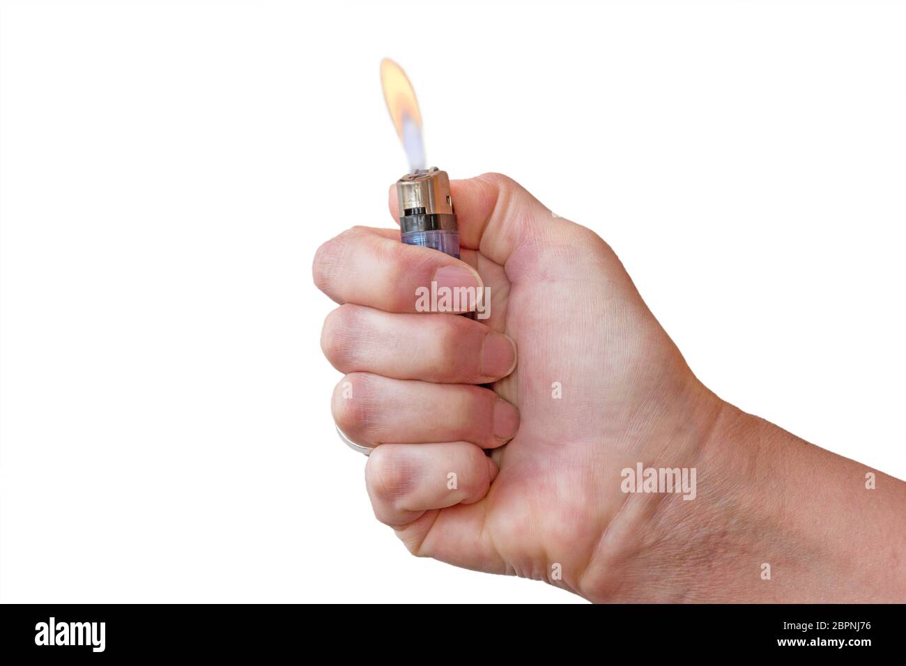 hand holding burning lighter Stock Photo