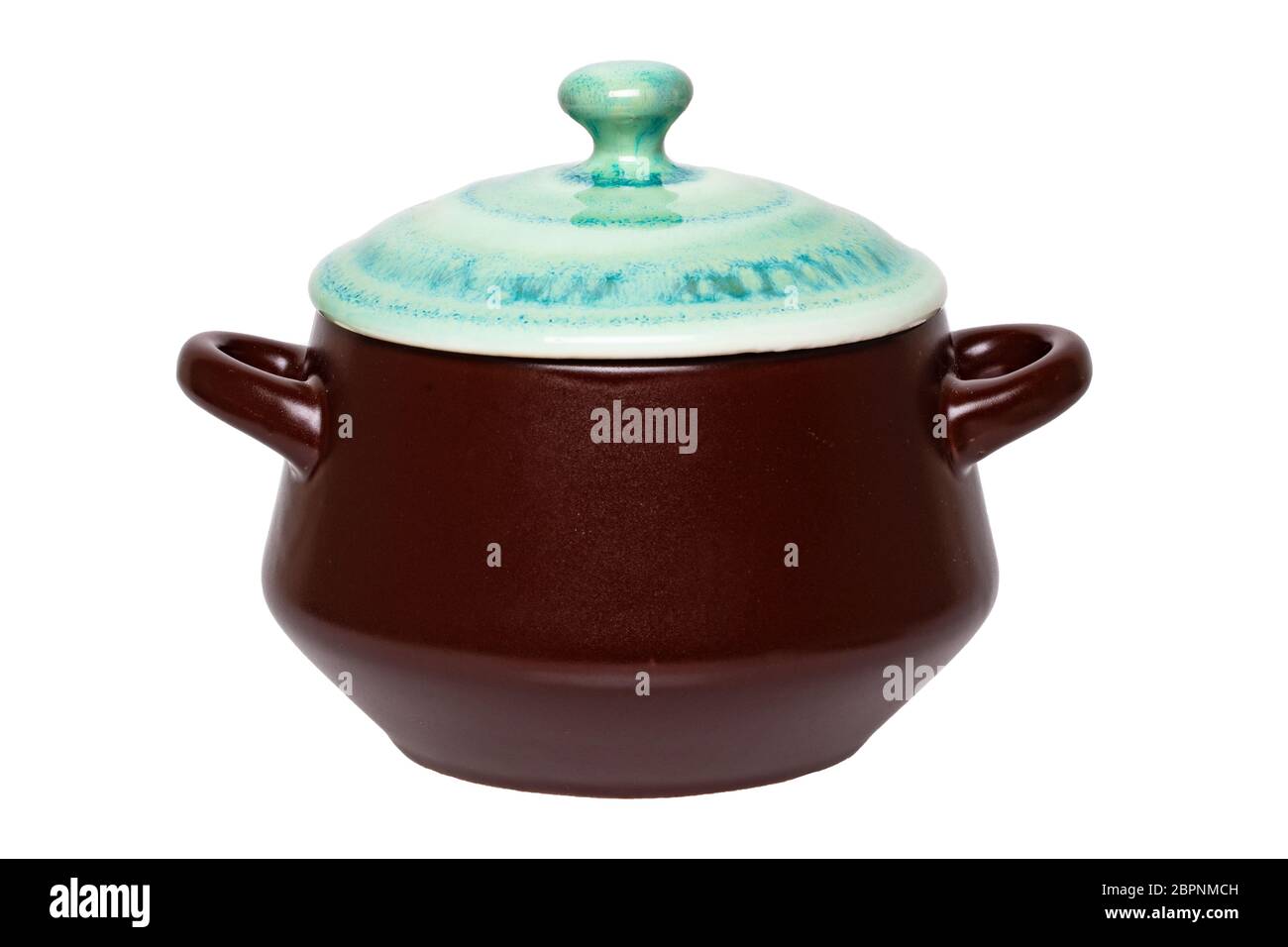 Empty soup cup isolated. Closeup of a empty brown ceramic soup cup