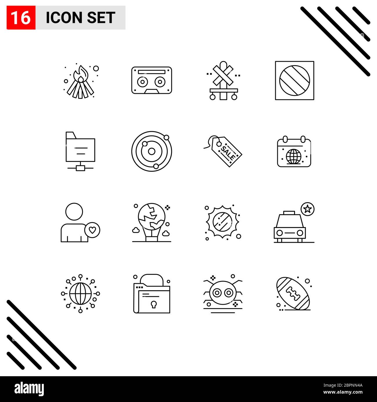 Universal Icon Symbols Group of 16 Modern Outlines of folder, shadow, cross, photo, full shadow Editable Vector Design Elements Stock Vector