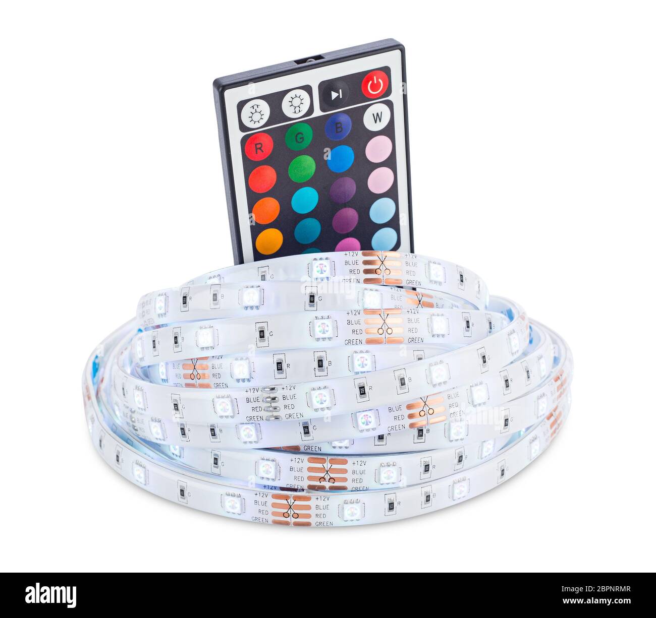 RGB LED strip light with remote control electronics energy saving  decoration technology isolated in front of white background Stock Photo -  Alamy