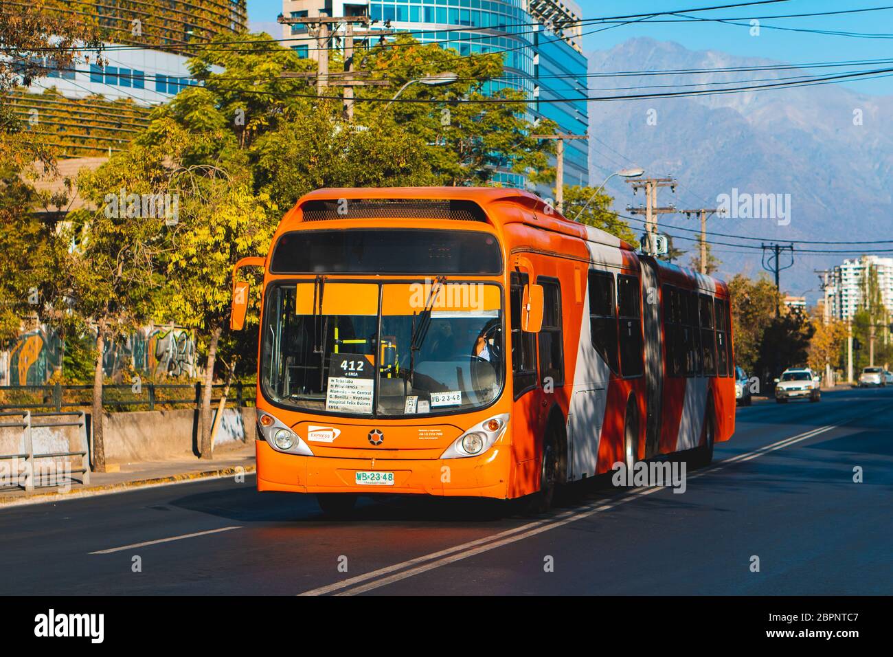 SANTIAGO, CHILE - MARCH 2020: A Transantiago - Red Movilidad bus in Providencia Stock Photo