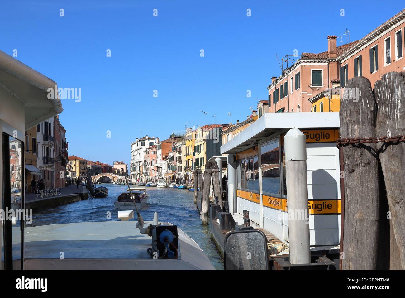 canal in Venice The Bridge of the Three Arches Stock Photo
