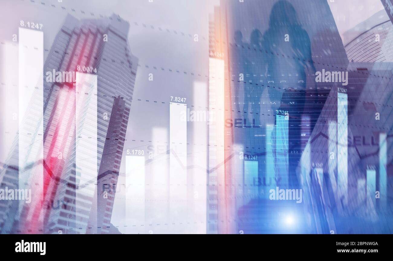 Sell and By Concept on futuristic city background. Tradibg Finance ...