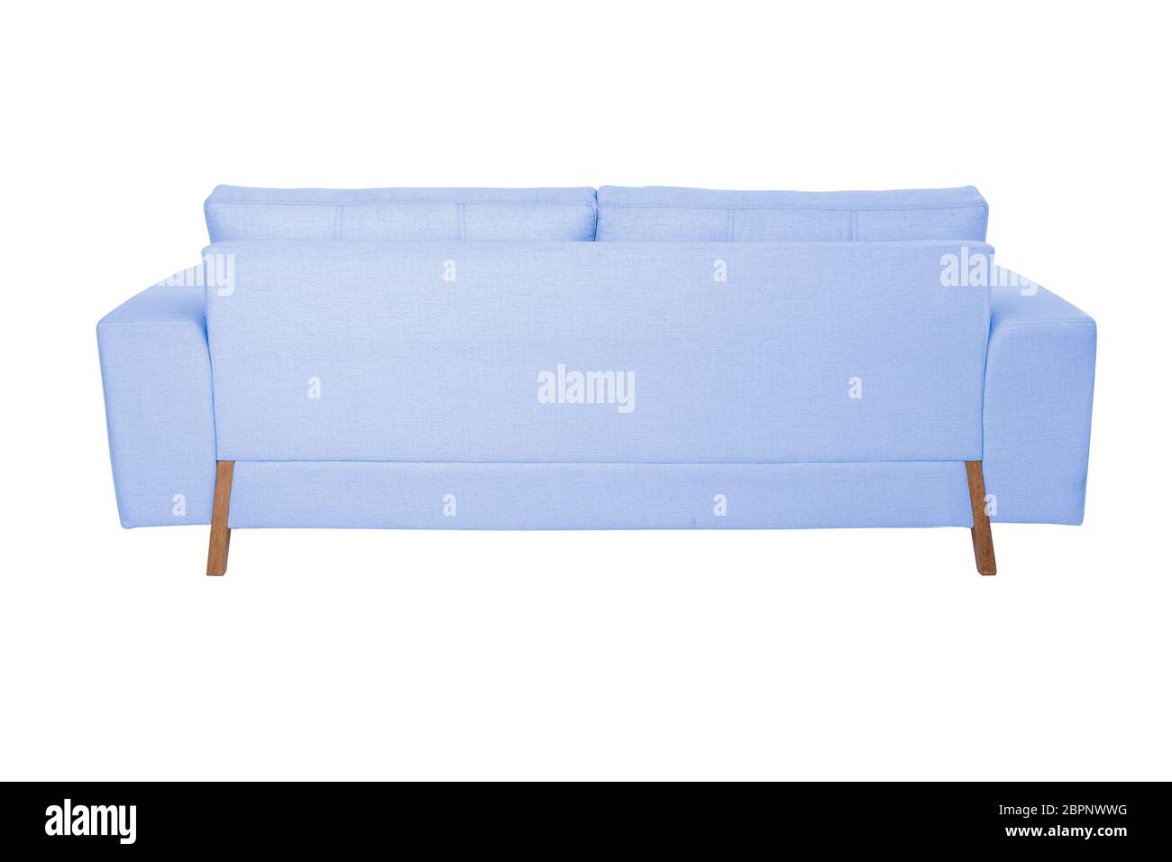 Three seats cozy white fabric sofa isolated on white background Stock Photo