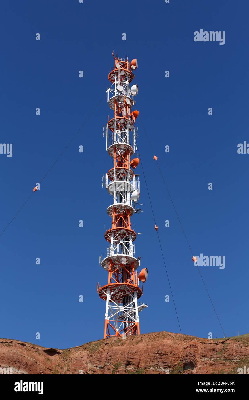 Radio tower on the island of Heligoland (Helgoland), North Sea of Germany.  Blue sky and sunny day Stock Photo - Alamy