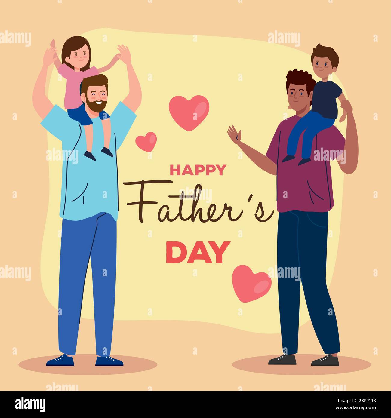 happy fathers day greeting card with daddies and children Stock Vector ...
