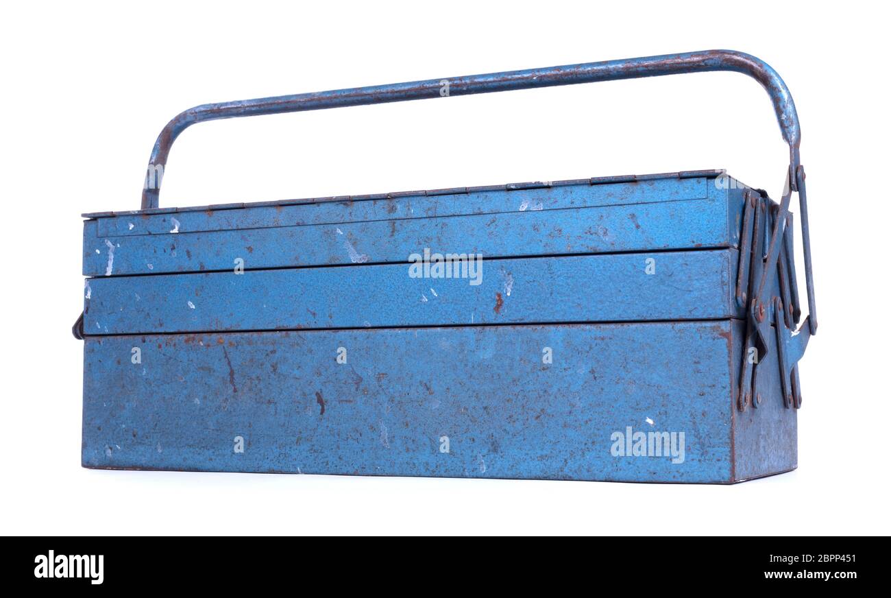 Old metal toolbox, isolated on a white background Stock Photo - Alamy