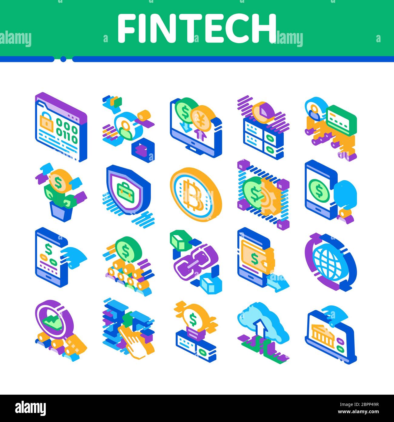 Fintech Innovation Isometric Icons Set Vector Stock Vector Image & Art ...