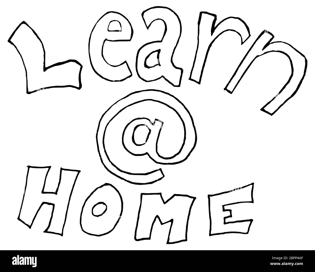 Free hand drawning of learn at (@) home concept for isolation made from COVID-19 coronavirus Stock Photo
