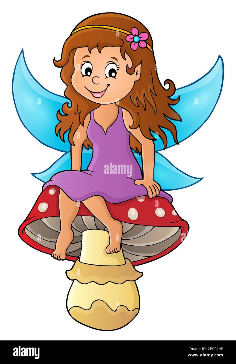 Happy girl sitting on mushroom hi-res stock photography and images - Alamy