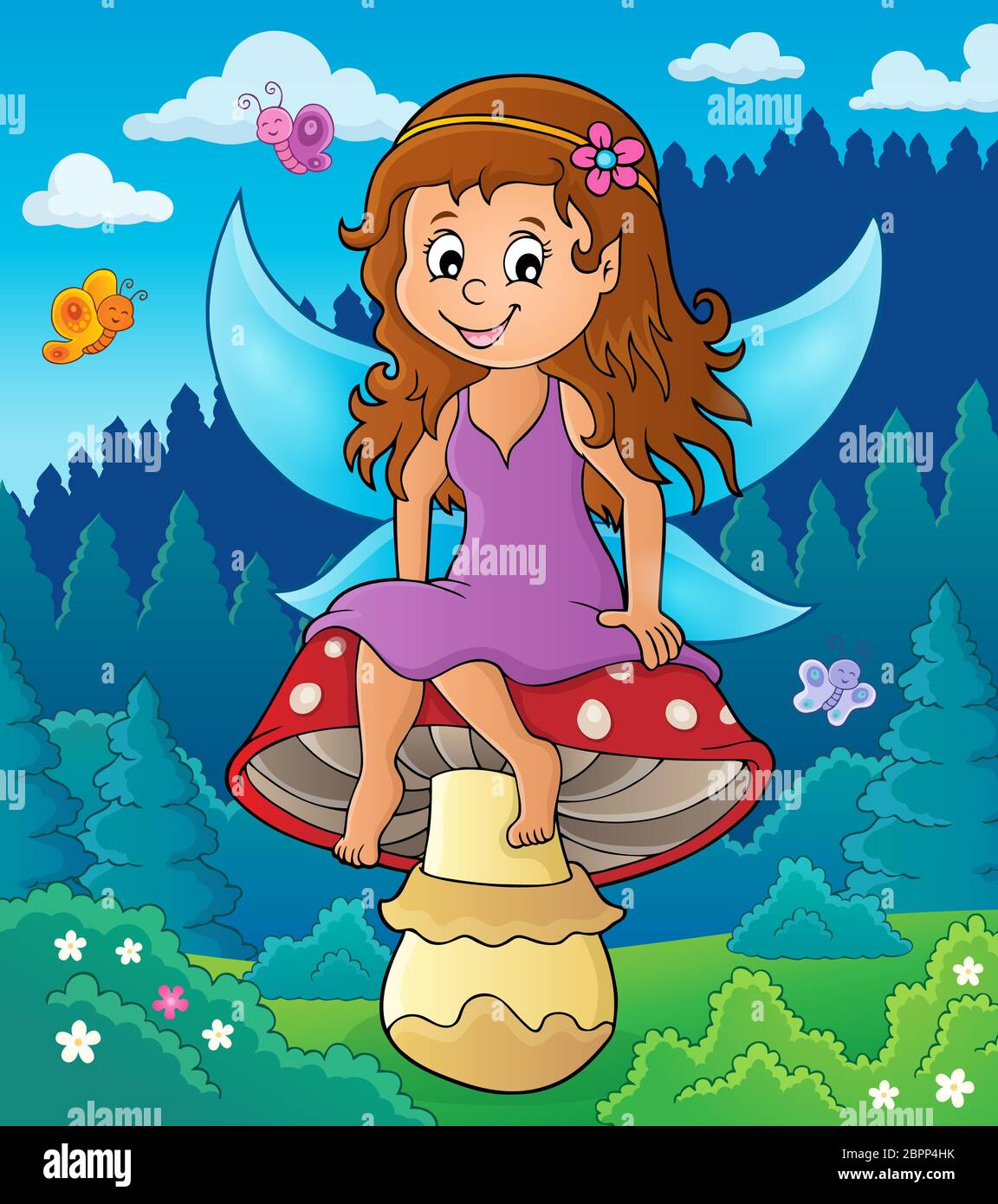 Fairy sitting on mushroom theme 2 - picture illustration Stock Photo ...