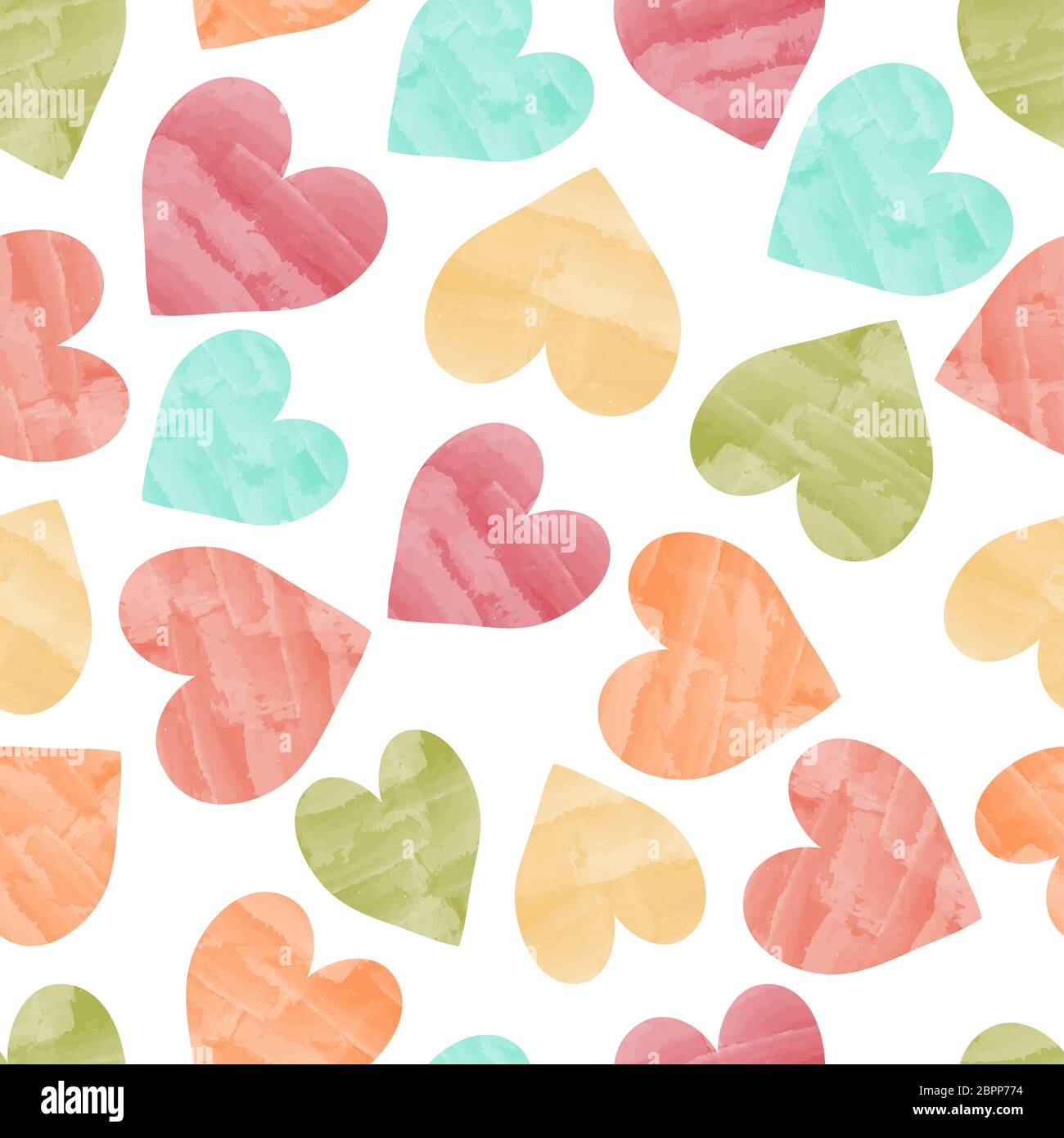 seamless pretty background with hearts and details in fine watercolor ...