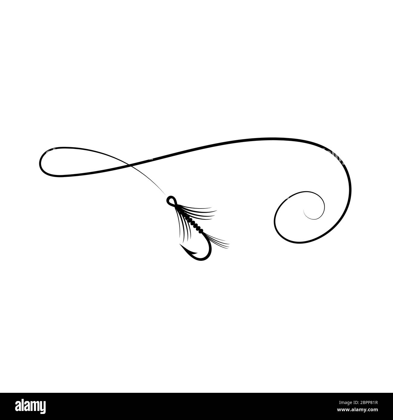 Fish Hook Hanging From A Piece Of Fishing Line - Isolated On White