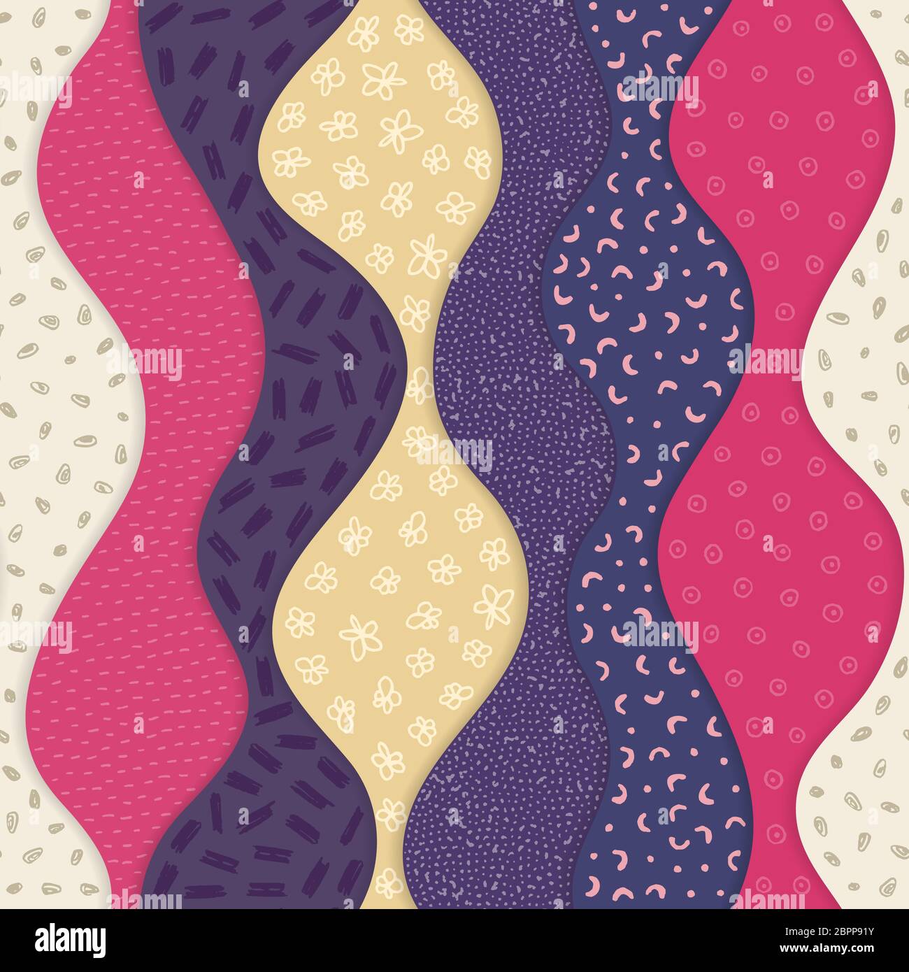 Vector seamless pattern with abstract textured waves. Curve shapes with ...