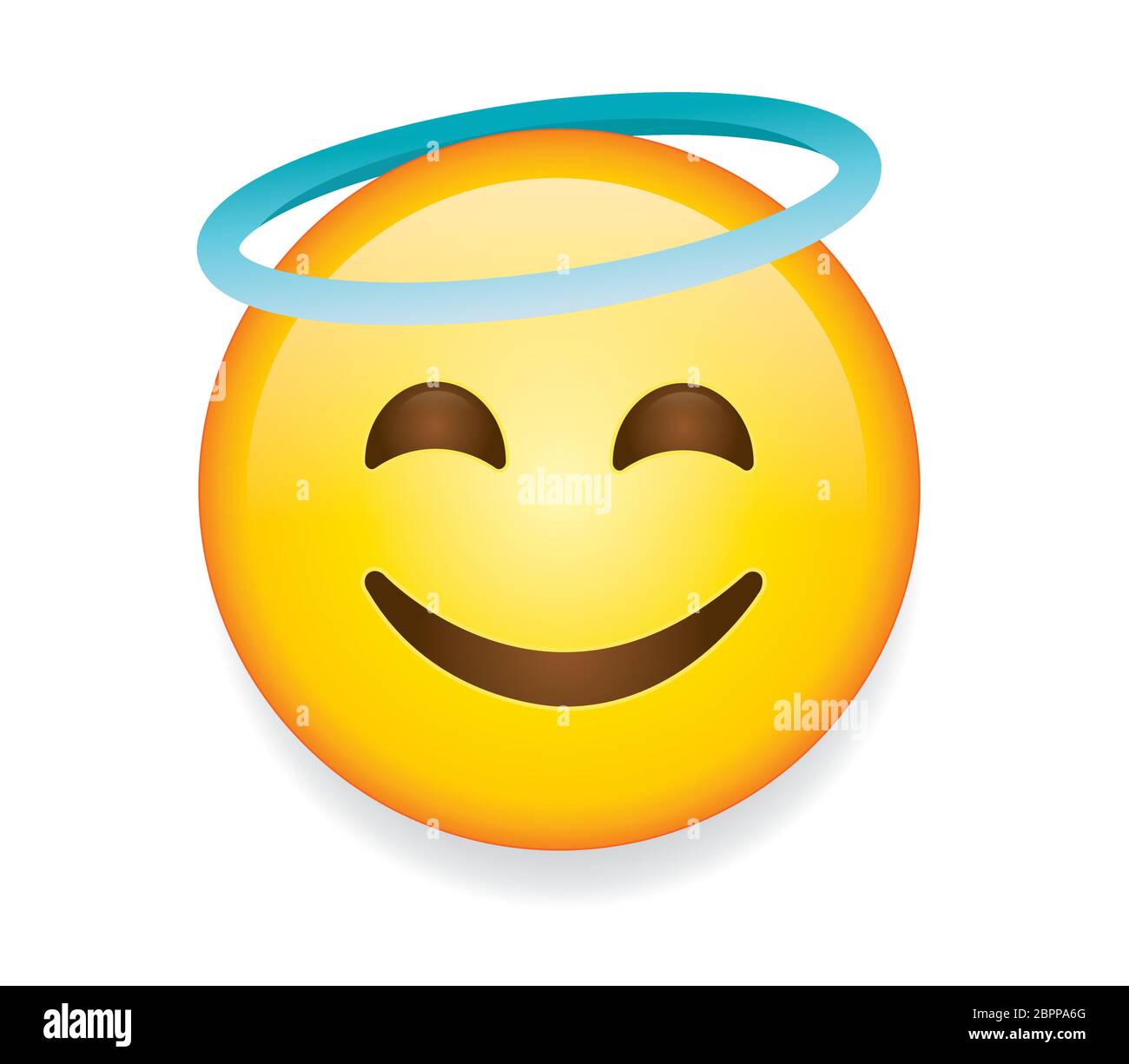 High quality emoticon on white background  Smiling Face With  Halo. A yellow face smiling, closed eyes, and blue  chat  elements Stock Vector Image & Art - Alamy