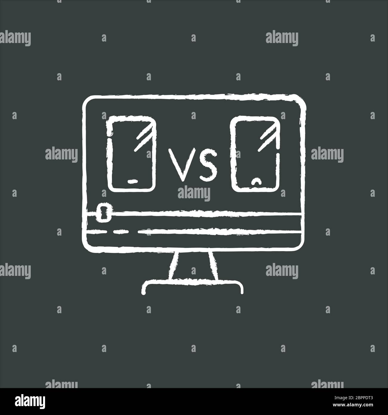 Smartphone comparison video chalk white icon on black background Stock Vector