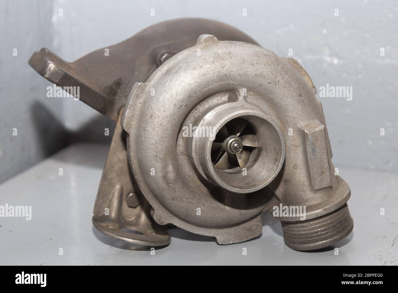 Used diesel engine turbocharger ready for maintenance and restoration