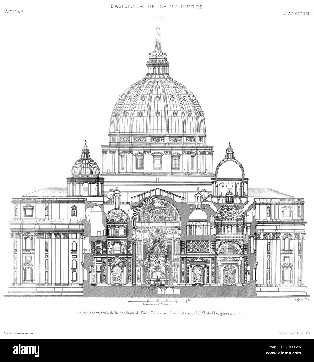 Rome, The Vatican St. Peter's Basilica. Crosssection of the Basilica
