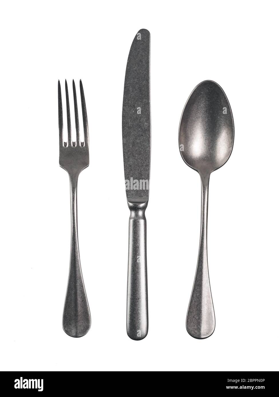 Modern cutlery with antique effect. Cutlery set with Fork, Knife and